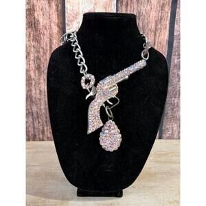 NEW ART BY AMY LABBE women's single crystal gun necklace in pink